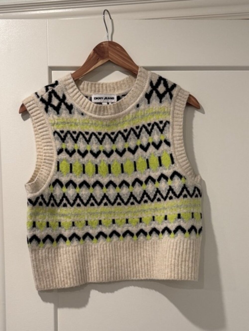 Dkny Cream Fair Isle Sleeveless Sweater Vest